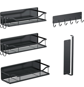 lot 4183 image: Magnetic Spice Rack,Multifunctional Magnetic Shelf for Washing Machine,Refrigerator,Microwave,and Any Metal Surface,Powerful Magnetic Shelves Include Magnetic Paper Towel Holder (5 pcs - Black) - Retail $0