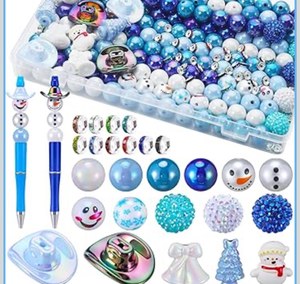 lot 4188 image: 300 Pcs Focal Beads for Pens AB Color Acrylic 3D Focal Colorful Beads Bulk Round Rhinestone Spacer for Beadable Pen Keychain Making Jewelry Bracelet Necklace Charms Crafts (Winter Style) - Retail $0