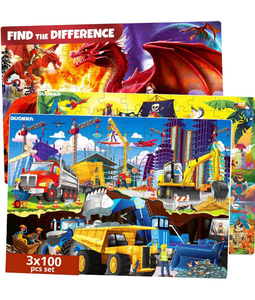 lot 4196 image: QUOKKA 100 Piece Puzzles for Kids Ages 4-6 �� 3 Floor Puzzles for Toddlers 3-5 �� Toy for Learning Pirates & Constructions & Animals for 6-8 yo �� Jigsaw Toddler Game for Boy and Girl - Retail $0