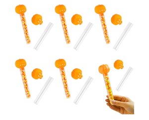 lot 4206 image: Feradny 30 Pcs Halloween Pumpkin Candy Tubes Empty Clear Plastic Pumpkins Candy Holder Container for Halloween Trick or Treating Party Favors Gift Bulk Decorate Storage - Retail $0