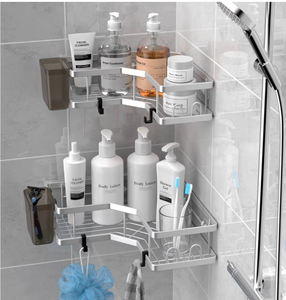 lot 4212 image: KEGII Shower Caddy, Rustproof Shower Shelf with Soap Holder & 14 Hooks, No Drilling Bathroom Rack Storage, Stainless Steel Organizer for Bathroom - Retail $0