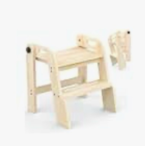 lot 4213 image: Toddler Step Stool, Selucky Bamboo Height-Adjustable 2-Step Stool for Kids, Potty Training Stool with Handles for Bathroom Sink, Kitchen, Bedroom - Retail $0