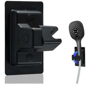 lot 4216 image: Handheld Shower Head Holder Wall Mount, Adjustable 360° Strong Adhesive Shower Head Holder, No Drilling Black Bathroom Bracket, Universal Waterproof Shower Holder Replacement (Black) - Retail $0
