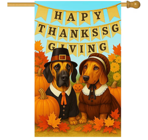 lot 4220 image: IVN Happy Thanksgiving Dogs Garden Flag 12x18 Inch Double Sided Autumn Harvest Pumpkin Outdoor Yard Flag for Home Front Door Lawn Porch Patio Decor - Retail $0