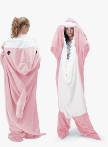lot 4232 image: Pink Shark Blanket Adult, 2023 New Shark Blanket Super Soft Cozy Flannel Hoodie,Shark Wearable Blanket Hoodie Sleeping Bag - Retail $0