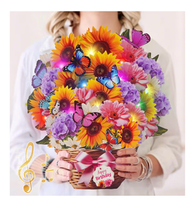 lot 4238 image: MZD8391 Birthday Cards with MUSIC & LIGHTS, Pop Up Happy Birthday Card, Sunflower & Butterfly, 10 Inch Life Sized Forever Flower Bouquet Gifts for Women Mom Grandma - Retail $0