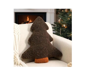 lot 4239 image: Artmag Christmas Pillows, Decorative Christmas Tree Pillow Stuffed Tree Shaped Plush Pillow for Holiday Party Sofa Living Room Decoration (15.5 x 14.5, Brown) - Retail $0