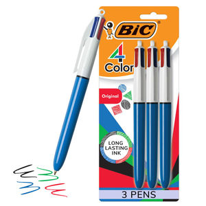 lot 4245 image: BIC 4 Color Medium Point Ball Pen  Assorted Ink  1.0 mm  3 Pack - Retail $776