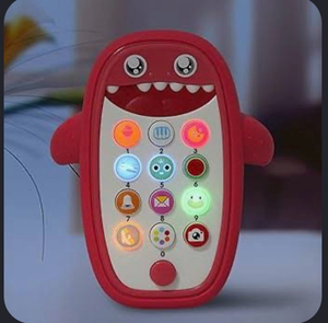 lot 4264 image: Baby Shark Cell Phone Toy Removable Teether Case, Light, Music Adjustable Volume Kid Play Learn Fake Phone Infant Toddler, Preschool Holiday Birthday Present Gift for Girl Boy 12 Months (Red) - Retail $0