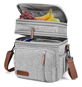 lot 4265 image: Lunch Bag & Lunch Box for Women Men, Double Deck Leakproof Insulated Soft Large Adult Camping Cooler bag for Work, Beach, Picnic, Travel (Grey, 15L) - Retail $0