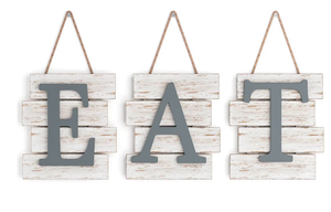 lot 4274 image: Barnyard Designs Eat Sign - Rustic Wall Decor for Kitchen and Home, Primitive Country Farmhouse Decorations, Distressed Hanging Sign, 24 x 8 (WhiteGrey) - Retail $0