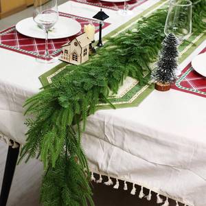 lot 4279 image: osayhome 2 Pcs 6 Ft Artificial Norfolk Cedar Pine Garlands, Real Touch Winter Pine Garland, Green Artificial Greenery Garland for Christmas Decorations,Table, Mantle, Wall, Indoor, Outdoor
