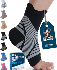 lot 4282 image: Doctors Select Copper Ankle Sleeve - Copper Ankle Braces for Men, Ankle Support Foot Brace, Toeless Compression Socks, Blac - Retail $0