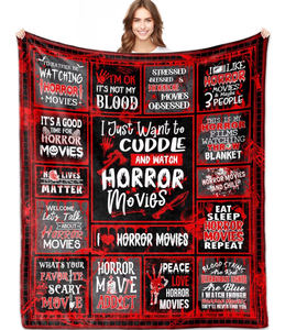 lot 4296 image: Horror Movie Blanket for Women, Soft Flannel Fleece Horror Movies Lovers Throw Gifts, Lightweight Cozy Decor Blanket 50x60 - Retail $0