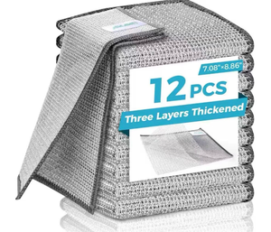 lot 4314 image: Non Scratch Wire Dishcloth 12 Pcs with 2 Self-Adhesive Hooks - Triple Layer Diamond Weave, Multipurpose Kitchen Cleaning Cloth for Cookware, Sinks, Dishes, Stove Tops - No Residue,Odor-Free - Retail $0