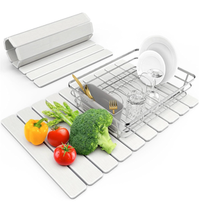 lot 4318 image: Large Stone Dish Drying Mat for Kitchen Counter, 24(L)�16(W), Collapsible Quick Dry Stone Dish Mats, Super Absorbent Diatomaceous Earth Drying Pad for Dishes Bottles Cups, Any Countertop (White) - Retail $0