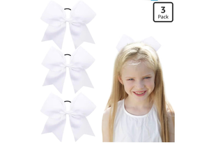 lot 4323 image: Oaoleer 8inch Jumbo Large Cheer Bows Ponytail Holder Elastic Band Handmade Boutique Hair Accessories for Cheerleading Teen Girls College Women Sports (3PCS, White) - Retail $0