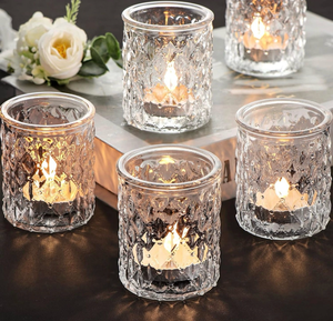 lot 4324 image: NITIME 12pcs Votive Candle Holders, Clear Glass Candle Holder in Bulk, Tealight Candle Holder for Wedding Decor, Table Centerpiece, Home Decor and Holiday Decor - Retail $0