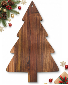 lot 4325 image: Christmas Tree Cutting Board 9.5 x 15 Inch Wood Tree Charcuterie Board with Handle Xmas Dessert Serving Tray Kitchen Chopping Board Platter for Appetizer Butcher Block Cheese Vegetables Fruit & Salad - Retail $0