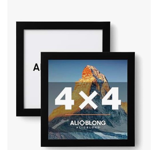 lot 4332 image: THCASITO Picture Frames 4x4 Black Square Photo Frames without Mat for Desk or Wall Decor, Set of 2 - Retail $0