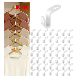 lot 4343 image: 60 Pack White Clothes Hanger Connector Hooks Hanger Extender Clips Mini Space Saver Hangers Clothes Hanger Extender Connector Hook Space Saving Cascading Hanger Organizer Hanger Connection Hook - Retail $0