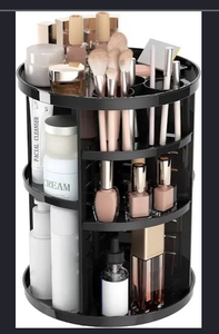 lot 4352 image: CLOKTA Makeup Brush Holder, 2 Tier Clear Cosmetic Tools Organizer, Round Makeup Organizer for Vanity Countertop (Black) similar to stock photo - Retail $0