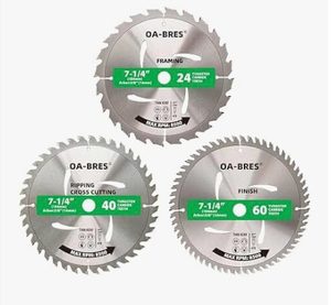 lot 4370 image: 3 Pack Circular Saw Blade 7-14 in 60T with 58 Arbor, Carbide Tipped Teeth, TCT Saw Blades for Cutting Various Wood, Plastic and Composite Materials, Fit Dewalt Craftsman Ryobi Milwaukee - Retail $0