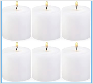 lot 4383 image: 6 Pack 3x3 Inch Pillar Candles, Unscented Column Candles for Home Restaurants Spa Church Weddings, Smokeless Dripless and Clean Burning Emergency Candle - White - Retail $0