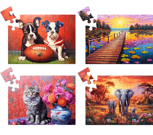 lot 4387 image: 4 Pack 24 Large Piece Jigsaw Puzzles Dementia Alzheimers Products and Activities for Elderly Seniors Puzzle Alzheimers Cognitive Game Easy Puzzle for Adults Gift for The Elderly with 4 Storage Bag - Retail $0