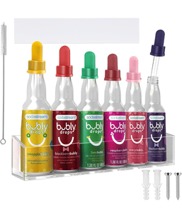 lot 4390 image: Acrylic Wall Mount Holder with 6 Pack Glass Dropper Pipettes for SodaStream Bubly Drops,Bottle Holder for Bubly Drops Flavors Countertop Organizer - Retail $0