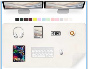 lot 4395 image: Large Desk Pad, 47.2 x 17 PU Leather Desk Mat for Desktop, Non-Slip Office Desk Mat for Desk, Desk Blotter Pad, Waterproof Computer Pad for Desk, Keyboard Mats for Home & Office (Ivory White) - Retail $0