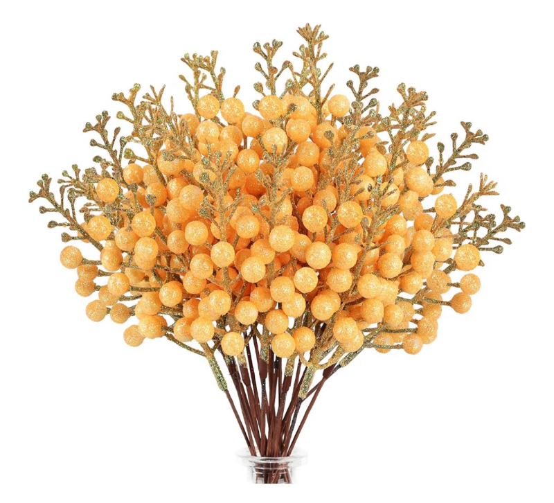 lot 2825 image: HOHOTIME 36Pcs Fall Glitter Berries Stems, Orange 9.5 Inch Artificial Christmas Tree Picks for Autumn Tree Decorations Ornaments DIY Crafts Vases Holiday Wedding Home Xmas Decor - Retail $0