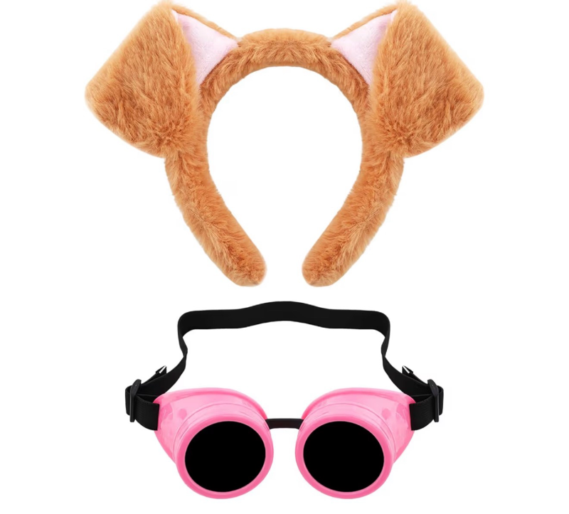 lot 3879 image: Halloween Brown Dog Ears Headband Pink Steampunk Goggles Costume Accessories for Women Men Adult - Retail $0