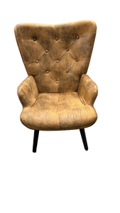 lot 104 image: Brown Tufted Wingback Armchair with Button Detail - Retail $300