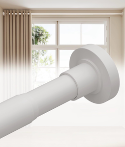 lot 4428 image: ALLZONE Tension Curtain Rods for Windows 66 to 120 Inches, White Curtain Rods No Drilling, Heavy Duty Extra Long Tension Rod for Curtains, Outdoor Curtains Rod for Patio, Bedroom - Retail $0