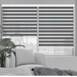 lot 4431 image: Kokorona Zebra Blinds Roller Shades Cordless Window Blinds with Valance Cover, Day and Night Sheer Shades Dual Layer Fabric for Light Control Light Filtering Privacy, Dark Grey, 49 W X 72 H - Retail $0