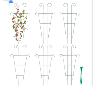 lot 4433 image: GROWNEER 6 Pcs 43 Garden Trellis for Potted Plants, Metal Trellis for Climbing Plants Outdoor & Indoor, Wave Shape Plant Support with 20 Pcs Cable Ties for Houseplant Flower Vines Ivy, Green - Retail $0