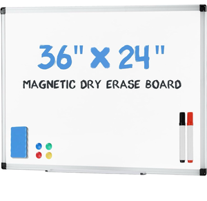 lot 4444 image: Magnetic White Board Kit for Wall 36 x 24, Dry Erase Board with 1 Dry Eraser & 2 Multicolor Markers & 4 Magnetic Pins, Reinforced Aluminum Frame for Home, School, Office - Retail $0