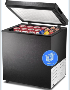 lot 4462 image: 2.0 Cubic Feet Chest Freezer with 2 Removable Basket Free Standing Top Open Door Compact Freezer with Adjustable Temperature for HomeKitchenOfficeBar - Retail $0