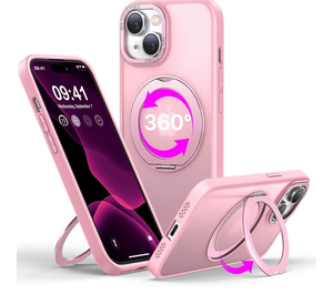 lot 4477 image: QTlier case for iPhone 14, 360 Rotatable Ring Stand, Raised Camera Frame, Shockproof with MagSafe Pink - Retail $0