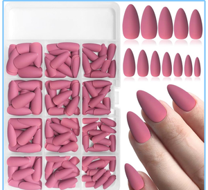 lot 4486 image: 240PC Almond Press on Nails Medium Fake Nails Matte Pink Acrylic Nails Press ons Nail Short Stiletto False Nail Tips Glue on Almond Artificial Fingernail & Nail Glue Ahdesive Tabs for Women - Retail $0