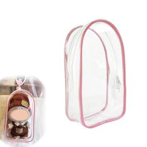 lot 4493 image: Clear Display & Storage Case for 17&15cm Plush Doll PVC Bag with Detachable Keychain for Collectible Toys and Cosmetics, Portable cases for Travel or Home Decor (pink) - Retail $5