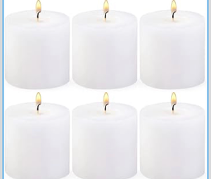 lot 4494 image: 6 Pack 3x3 Inch Pillar Candles, Unscented Column Candles for Home Restaurants Spa Church Weddings, Smokeless Dripless and Clean Burning Emergency Candle - White - Retail $0