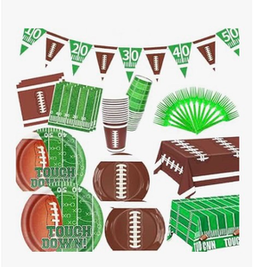 lot 4509 image: Football Party Supplies Kit Serve 24,Touchdown Plates,Napkins,Tablecloth,Banner,Balloon Football Birthday Party Decorations Tableware Set for Game Day Tailgate Decor - Retail $0