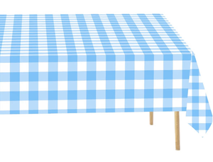 lot 4517 image: 3 Pack Blue Gingham Tablecloth Disposable Rectangle 54 x 108 Inch Blue and White Checkered Tablecloth Plastic Plaid Table Cover for Birthday Party Outdoor Camping Party Supplies Decorations - Retail $0
