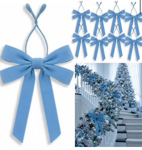 lot 4522 image: 36 Pcs 20 Inches Christmas Garland Ties with Large Velvet Bows Decorative Reusable Twist Tie Bows for Banister Christmas Indoor Outdoor Holiday Wreath Decorations(Light Blue) - Retail $0