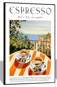 lot 4524 image: Retro Coffee Bar Decor Canvas Wall Art Coffee Wall Decor Framed Artwork for Walls Modern Home Art Prints Espresso Lovers Gift Ideas Kitchen Cafe Station Office Apartment Decoration Ready to Hang - Retail $0