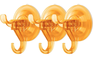 lot 4526 image: Antimbee 3 Pack Suction Cup Hooks, Wreath Hangers, Removable Small Suction Cups for Shower, Bathroom, Glass, Door, Windows, Kitchen-Up to 11 lbs on Smooth Surface (Transparent Orange) - Retail $0
