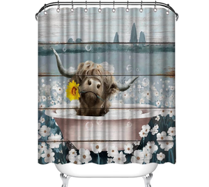 lot 4528 image: Artmyharbor cow shower curtain, Navy Blue - Retail $0
