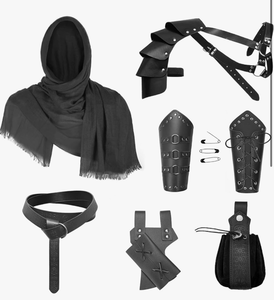 lot 4544 image: PLULON Medieval Knight Costume Men Renaissance Shawl with Medieval Accessories Sword Frog Shoulder Armor for Halloween Outfit - Retail $0